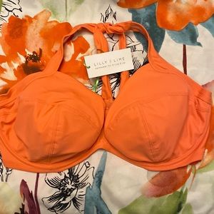 NWT Lilly & Lime coral halter swim top 38FF